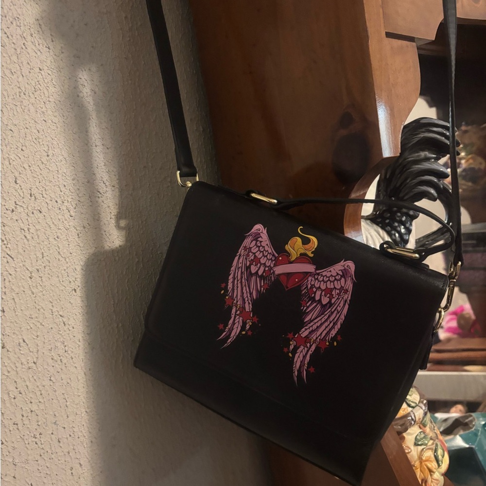Black and Pink Winged Heart Women's Bag